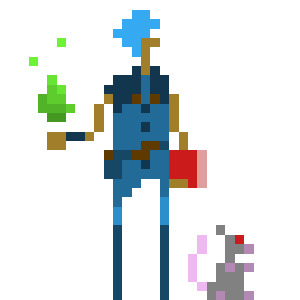 pixel art character Mooleen holding a fireball