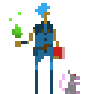 Hi! I'm Mooleen, the Wizard! pixel art character Mooleen holding a fireball